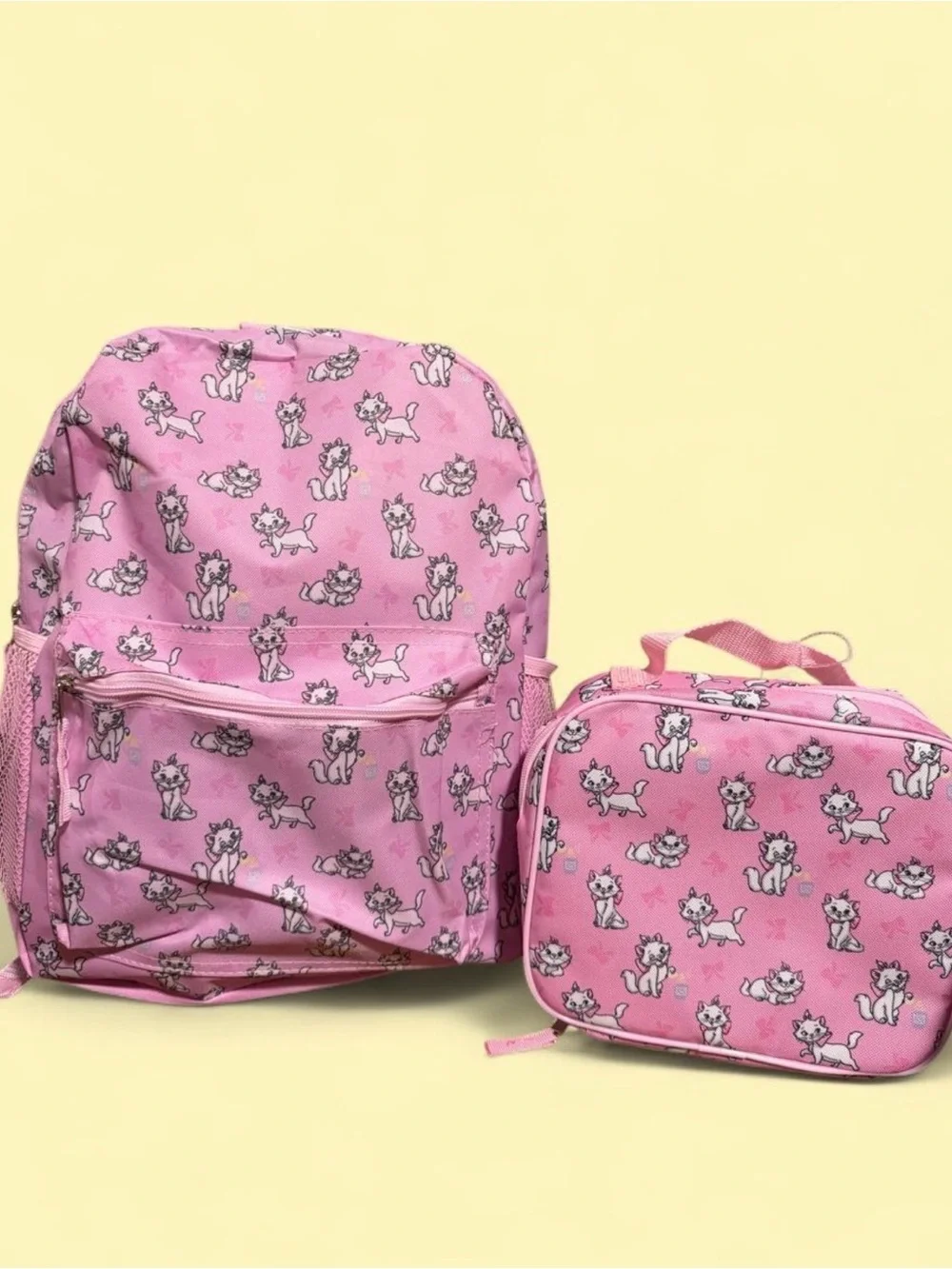 Disney Pink Cat Marie Print Kids Backpack and Lunch Bag Set